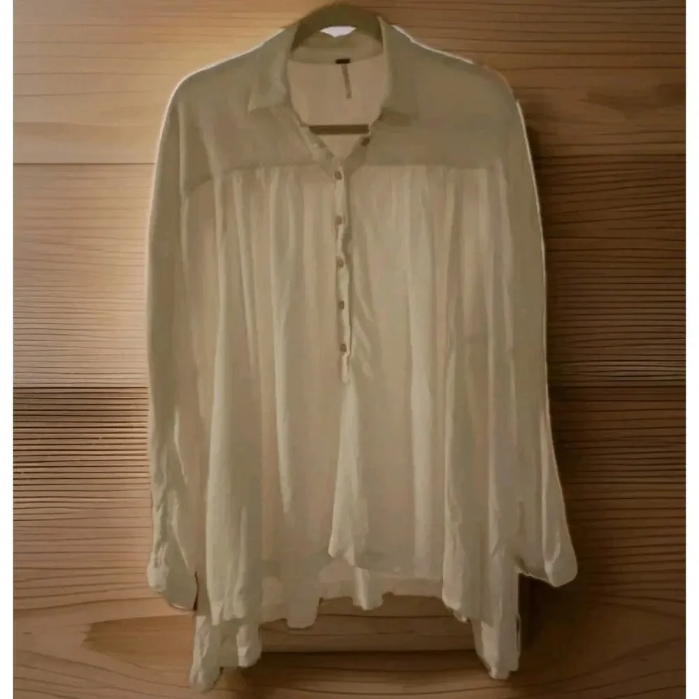 Free People Small Tunic Lovely Day Women‎ White Oversized Flowy Boho Semi Sheer
